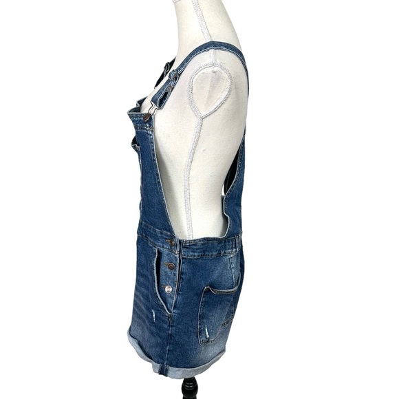 No Boundaries Distressed Blue Stretch Denim Bib Overalls Shortalls Size XL - Picture 4 of 14